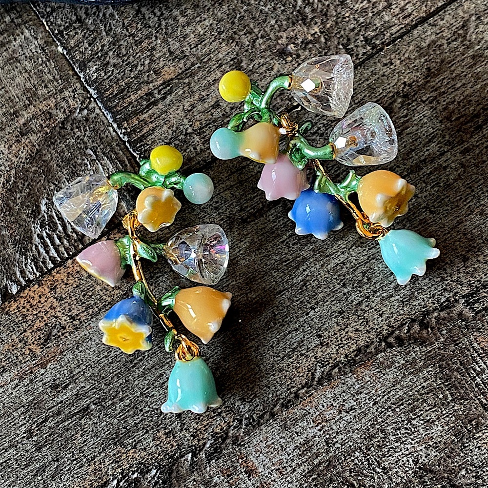 New Enamel Flower Bundle Dangle Earrings - image 3